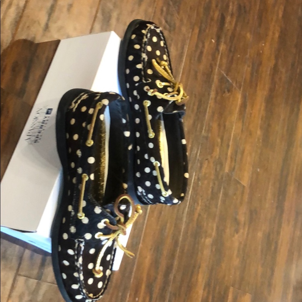 Sperry Shoes - Black & Ivory Polkadots - Calfhair View 6